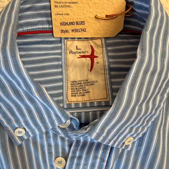 Relwen NWT Blue Striped Button-Down Shirt - Picture 3 of 3